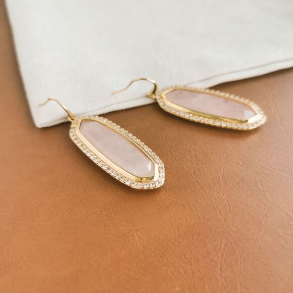 Alicia Bonnie Abigail Gold Rose Quartz Drop Earrings Trendy Jewelry - Picture 2 of 4